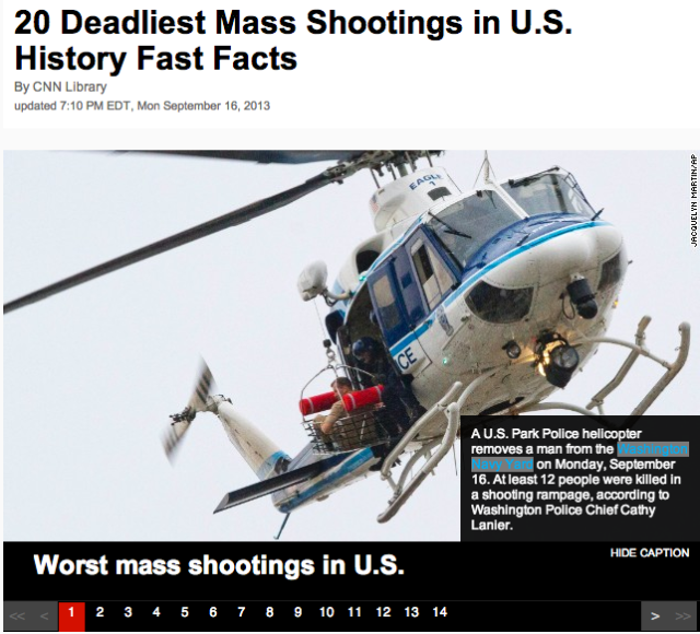 CNN article on the 20 deadliest mass shootings in American History since 1965